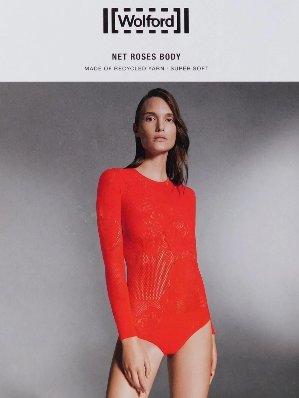 Wolford Net Roses Long-Sleeve Bodysuit in Cherry